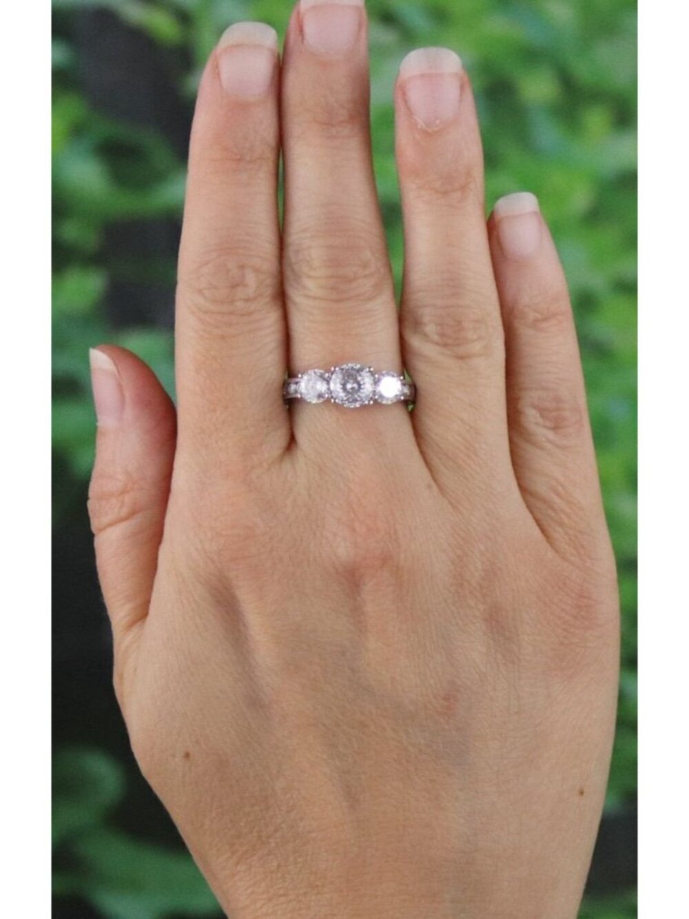 Sterling Silver Lab Created Moissanite Ring Sparkly 8 1/4 Engagement Ring - Picture 2 of 9